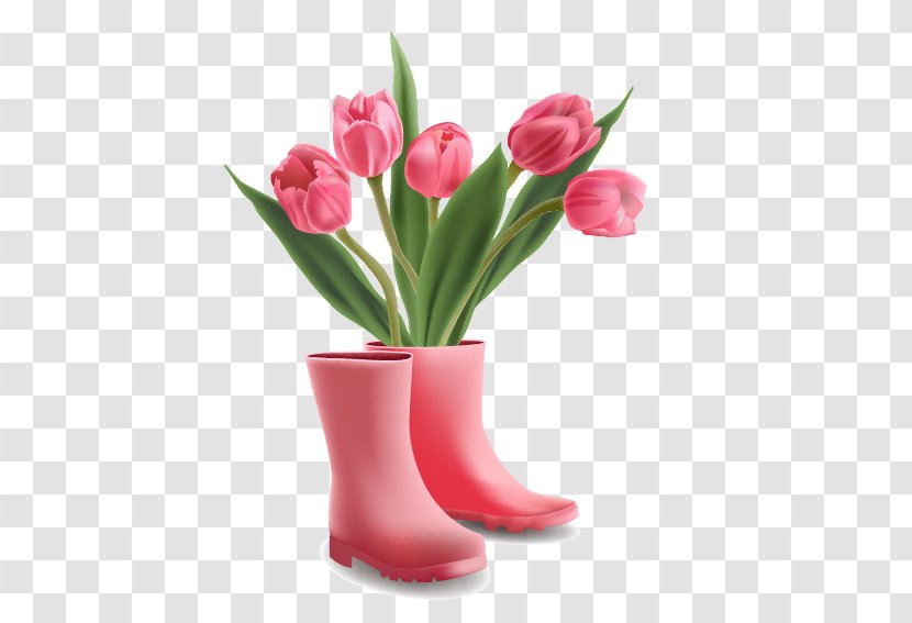 Tulip Euclidean Vector - Flowering Plant - Pink Rain Boots And Tulips Transparent PNG