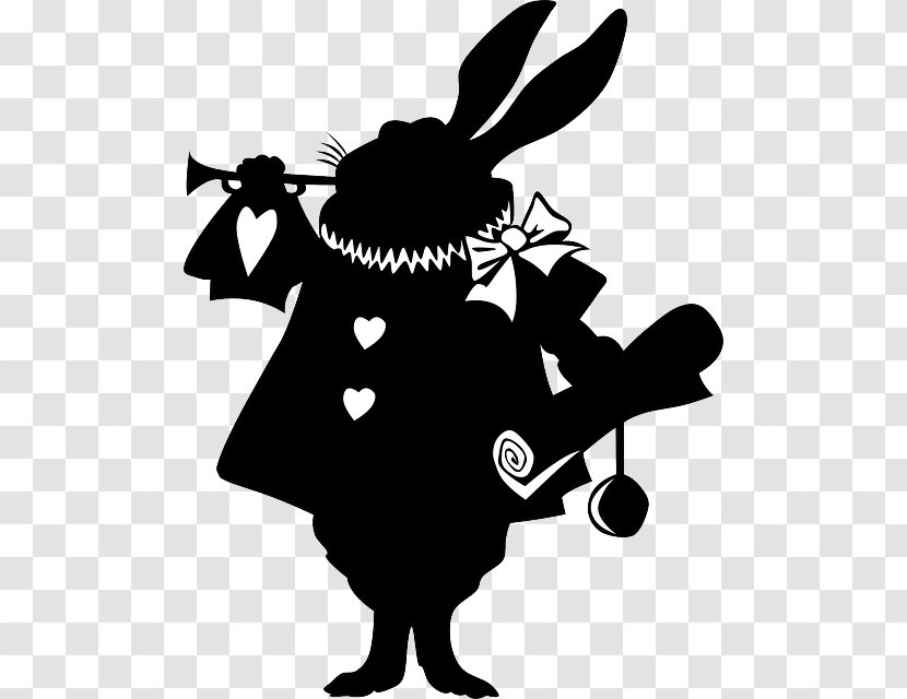 White Rabbit Alice's Adventures In Wonderland Mad Hatter Cheshire Cat Silhouette - Monochrome - Alice Illustration Transparent PNG