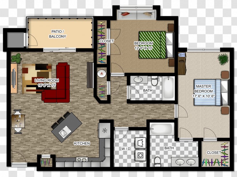 House Plan Apartment River Floor - Elevation - Furniture Transparent PNG