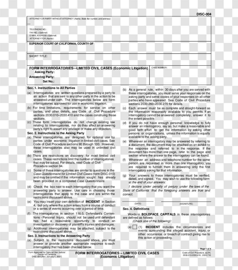 Interrogatories Discovery Document Form Law - Civil Case Transparent PNG