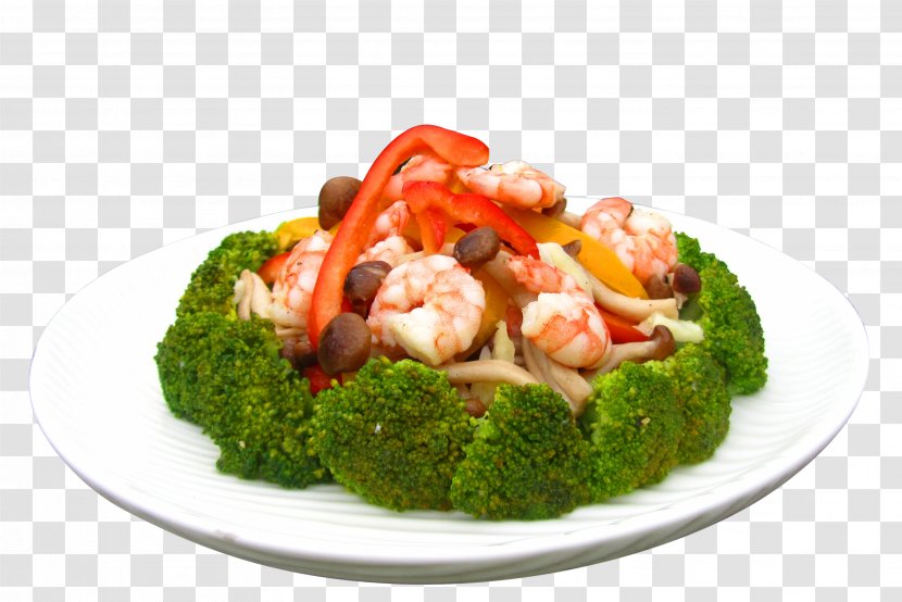 Broccoli Vegetarian Cuisine Recipe Stir Frying Salad - Animal Source Foods - Fried Shrimp Transparent PNG