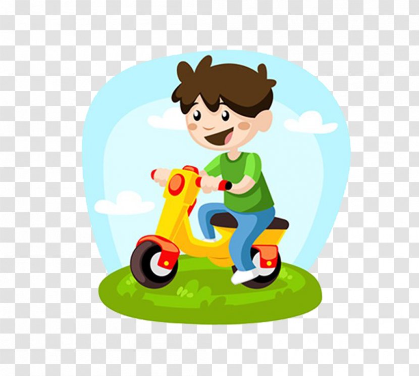 Child Play Cartoon Illustration - Boy Riding Electric Car Transparent PNG