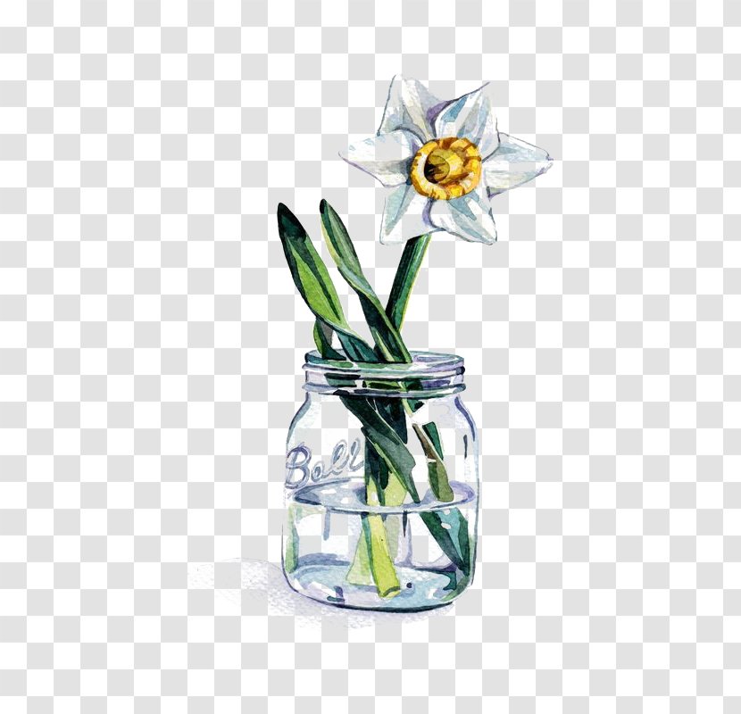 Watercolor Painting Glass Illustrator Illustration - Drinkware - Flowers In A Transparent PNG