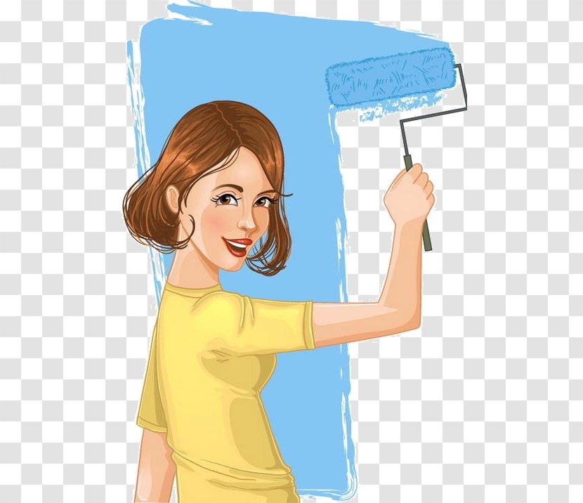Woman Painting Clip Art - Cartoon - Painted With Short Hair Transparent PNG