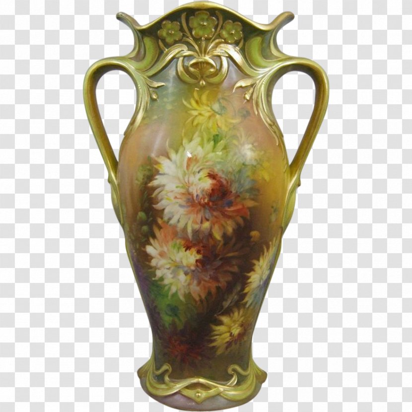 Ceramic Vase Pitcher Jug Pottery - Tableglass - Greenery Hand Painted Transparent PNG