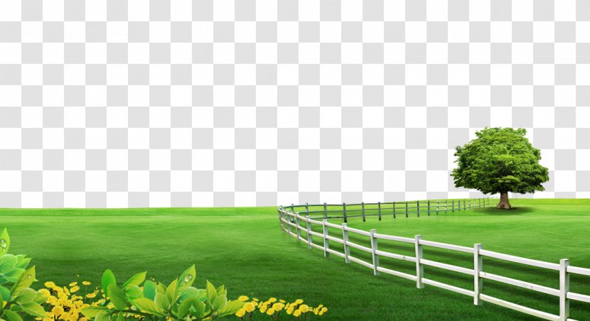 Poster Computer File - Template - Grassland Fence Tree Background Material Transparent PNG