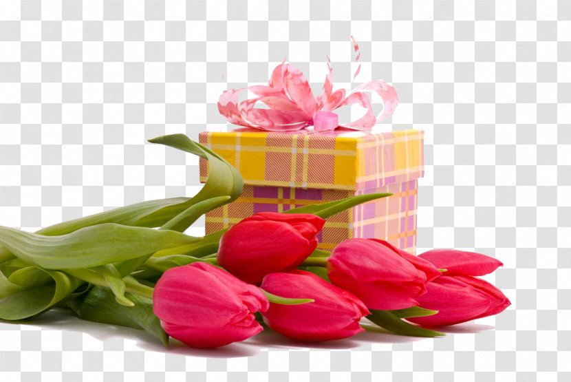 Flower Bouquet Gift Birthday Birth - Arranging - Tulips And Box Transparent PNG
