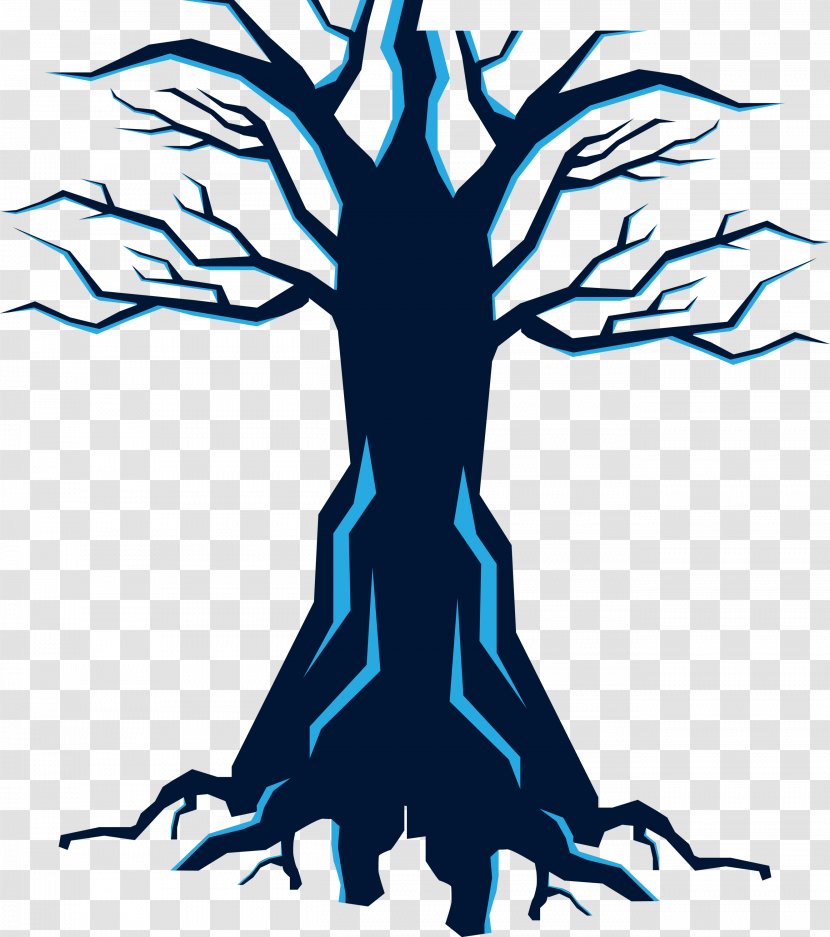 Halloween Tree - Electric Blue - Line Art Transparent PNG