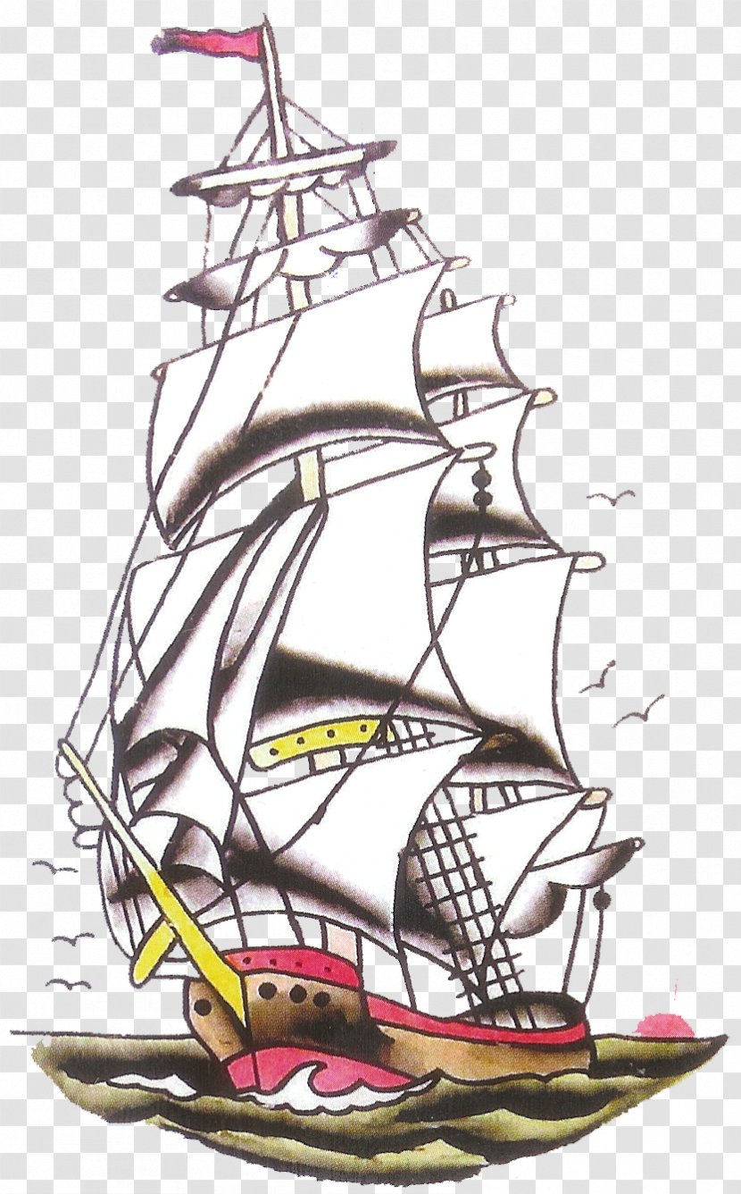 No Regrets Tattoos Brigantine Flash Galleon - Boat Transparent PNG