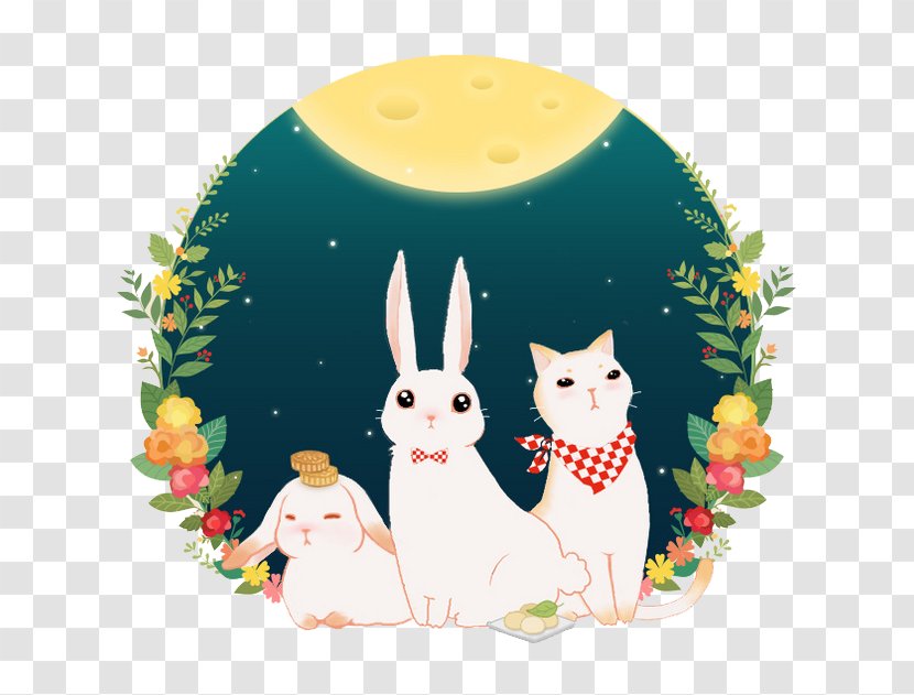 Mooncake Mid-Autumn Festival Moon Rabbit Change Illustration - Bunny Kitten Transparent PNG