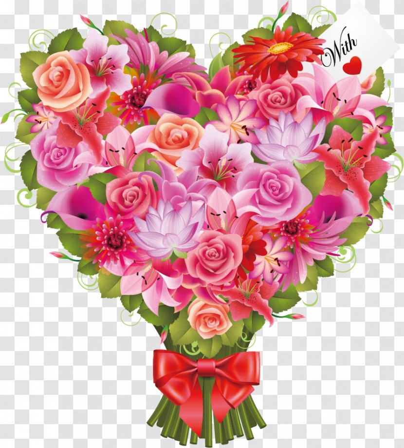 Flower Heart Rose Valentine's Day - Greeting Note Cards - Valentine Love Picture Vector Material Transparent PNG