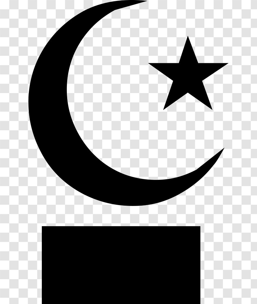 Star And Crescent Moon Symbols Of Islam Clip Art - Black White Transparent PNG