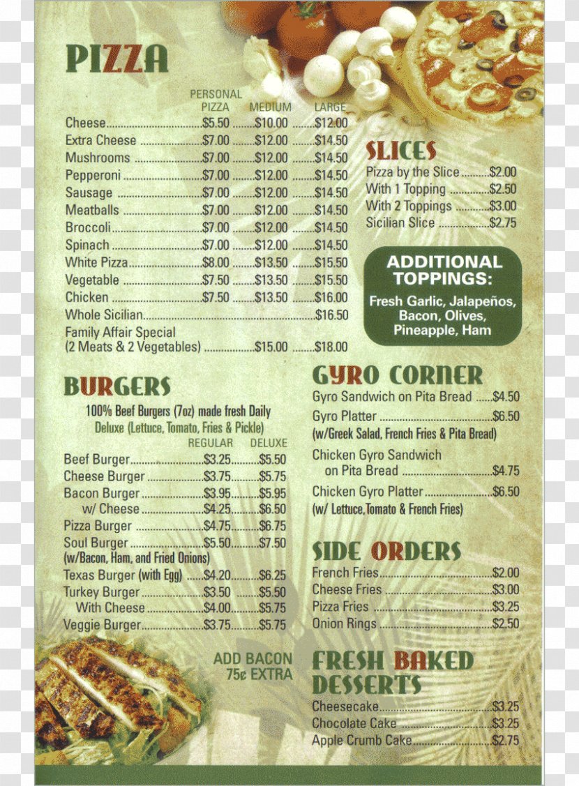 Pizza Food Menu Transparent PNG