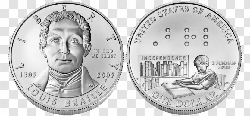 Louis Braille Dollar Coin Philadelphia Mint Commemorative - Silver Transparent PNG
