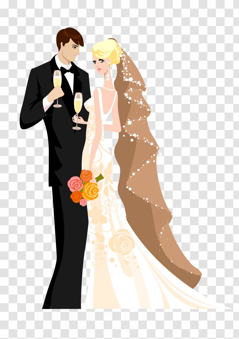 Wedding Invitation Cake Personal Website Bride - Silhouette - Cartoon And Groom Transparent PNG