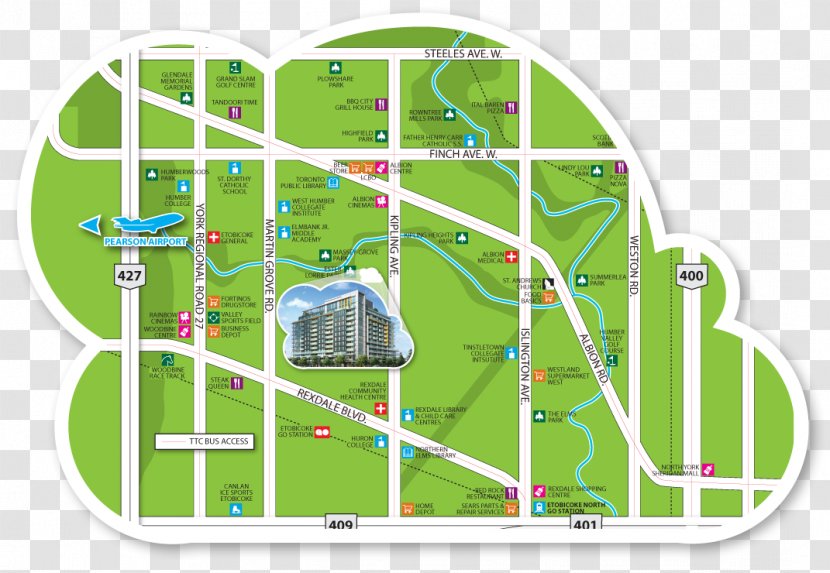 Map Collection Hwy 27 And Rexdale GO Transit Ontario Highway 427 - Urban Design - Cinemas Transparent PNG