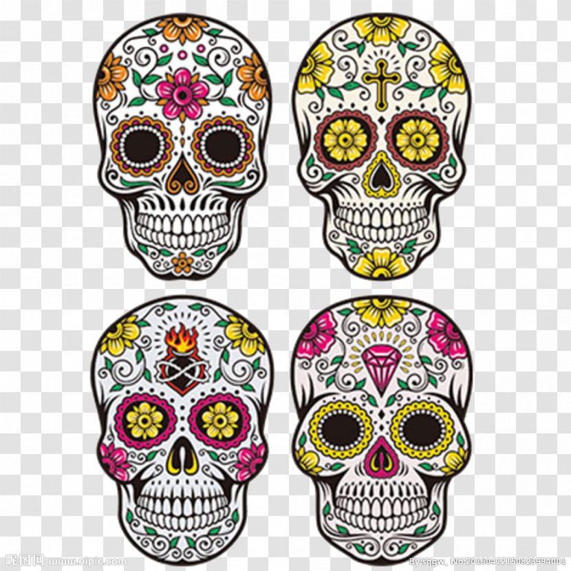 Calavera Day Of The Dead Skull Illustration - Color - Pattern Transparent PNG