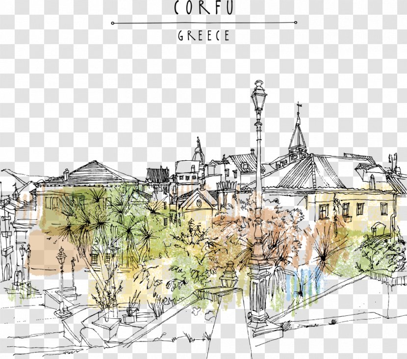 Corfu Drawing Graphic Design Illustration - Residential Area - City Vector Transparent PNG