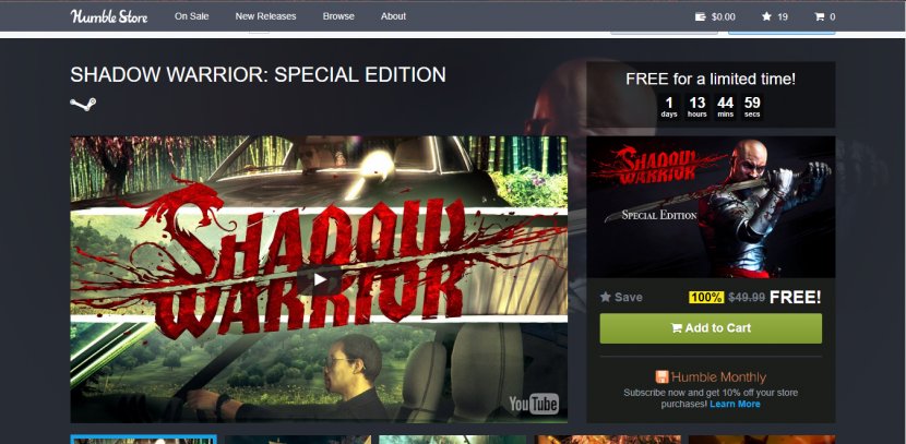 Shadow Warrior Hard Reset Humble Bundle Video Game Steam - Flying Wild Hog Transparent PNG