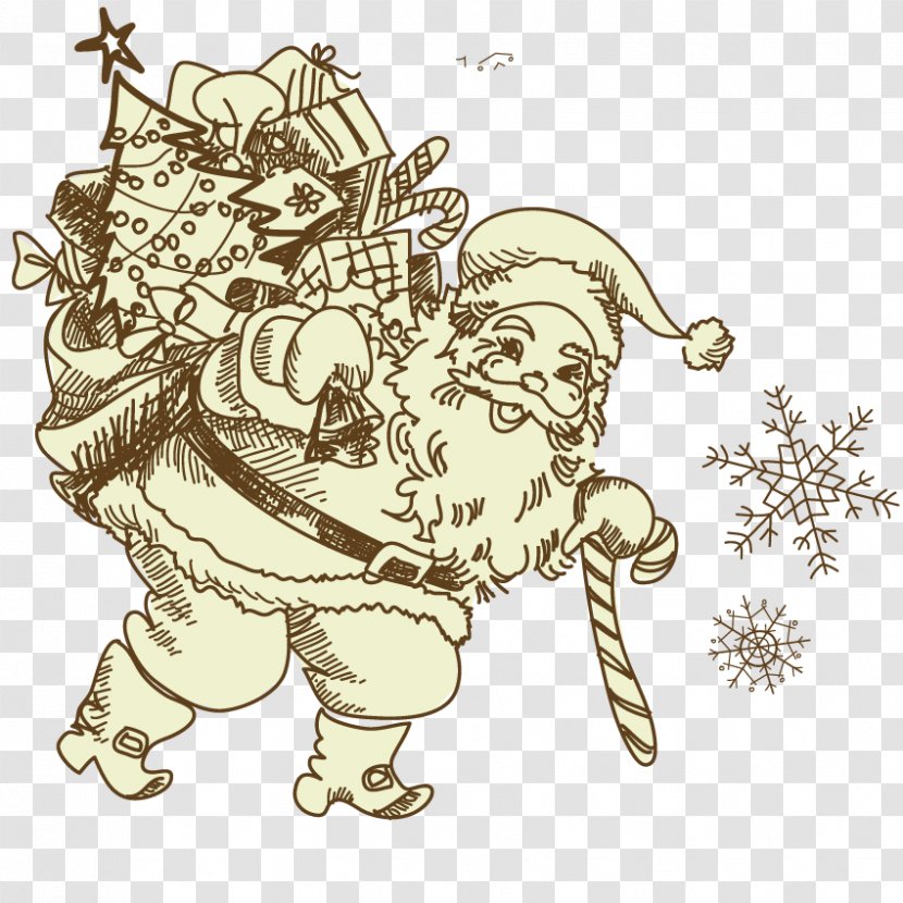 Santa Claus Christmas Doodle Illustration - Flower - Vector Drawing Of Transparent PNG