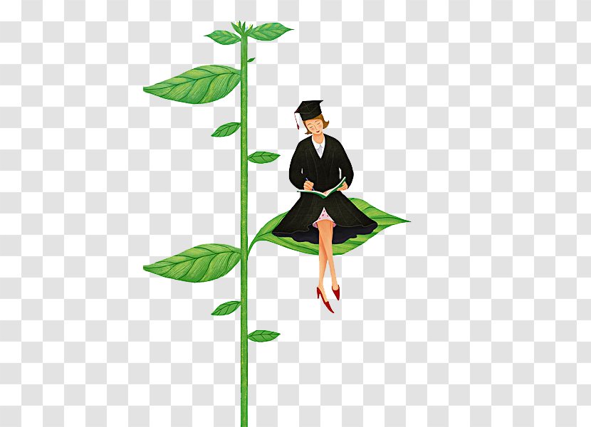 Drawing Cartoon Illustration - Flowering Plant - A Woman Sitting On Branch Transparent PNG