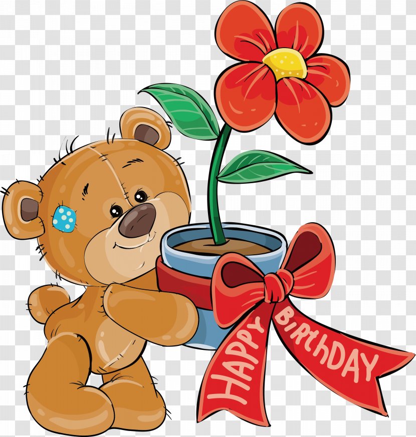 A Bear With Flowerpot - Cartoon - Frame Transparent PNG