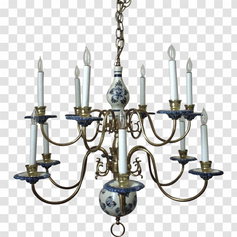 Chandelier Delftware Blue And White Pottery Ceramic - Brass Objects Transparent PNG