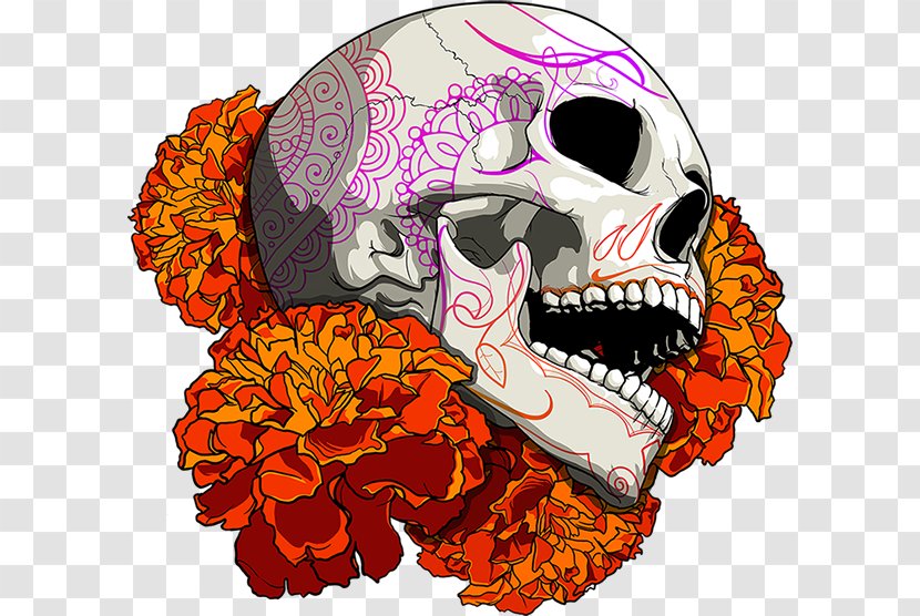 Calavera Mexican Marigold Day Of The Dead Skull - Color Transparent PNG