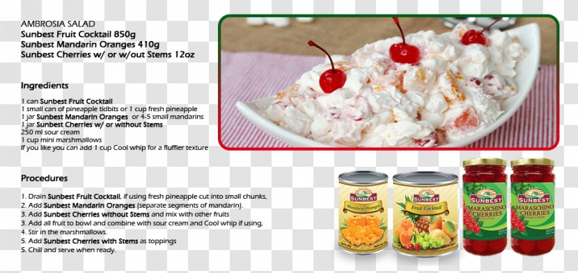 Ambrosia Fruit Salad Recipe Cuisine Sour Cream - Whip Transparent PNG