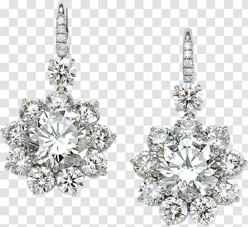 Earring Diamond Jewellery - Monochrome - Earrings Image Transparent PNG