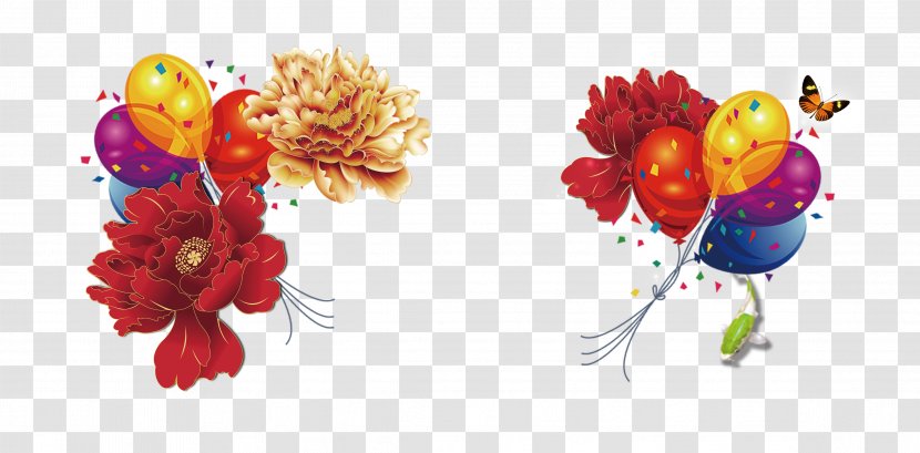 Mid-Autumn Festival - Drawing - Mid Peony Colored Balloons Transparent PNG