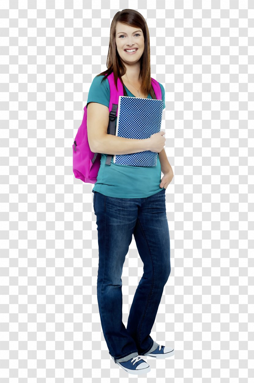 Clothing Shoulder Turquoise Jeans Standing - Waist Purple Transparent PNG