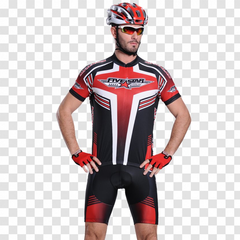 T-shirt Cycling Bicycle Helmet Suit Clothing - Personal Protective Equipment - Model Red Jersey Transparent PNG