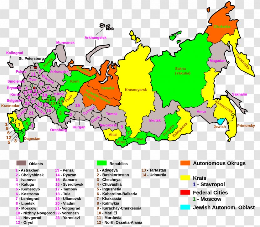 Federal Subjects Of Russia Oblasts Subdivisions Krais - Economic Region Transparent PNG