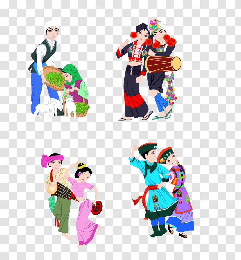 Illustration Palaung People Ethnische Minderheit Dance Koreans In China - Tradition - Bailando Cartoon Transparent PNG