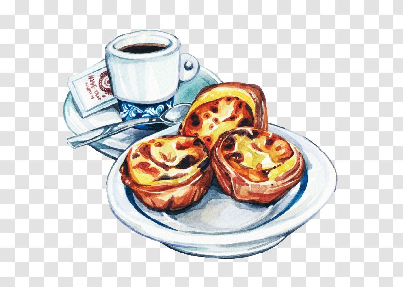 Coffee Dim Sum Tea Egg Tart Watercolor Painting - Recipe - Cartoon Transparent PNG