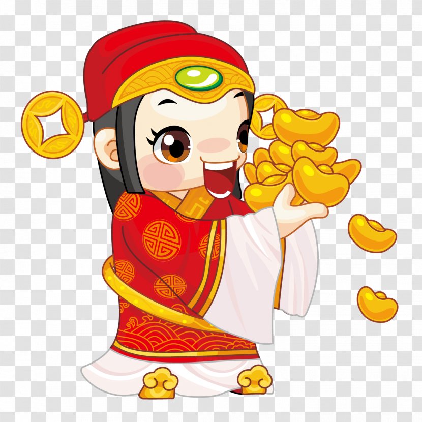 Fat Choy - Yellow - Holding The Ingot Of God Wealth Transparent PNG