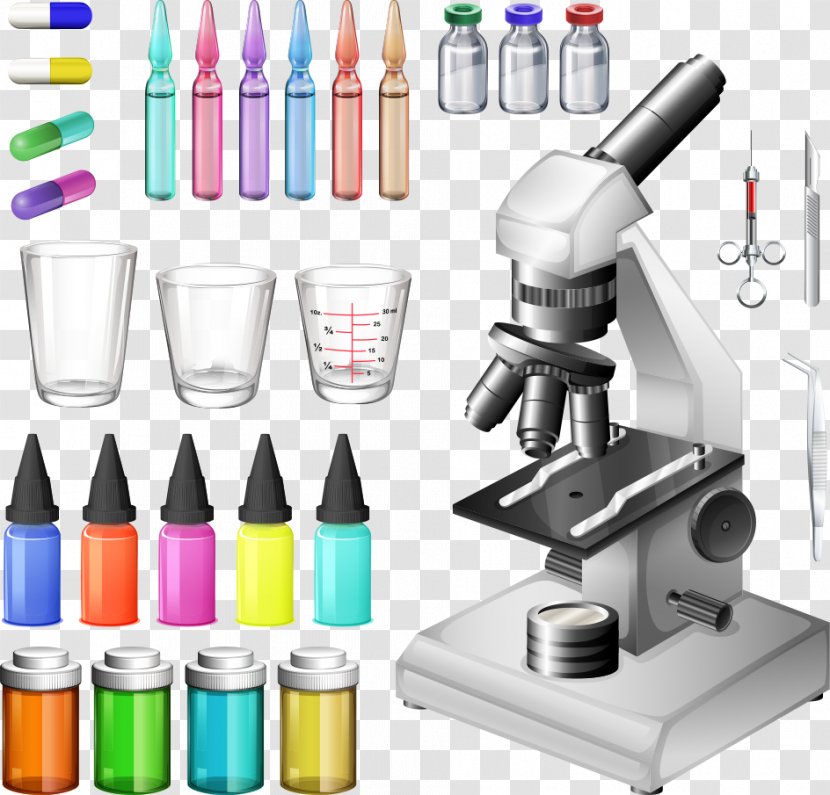 Medical Equipment Medicine Stock Photography Laboratory - First Aid Kit - Vector Colored Utensils And Microscope Transparent PNG