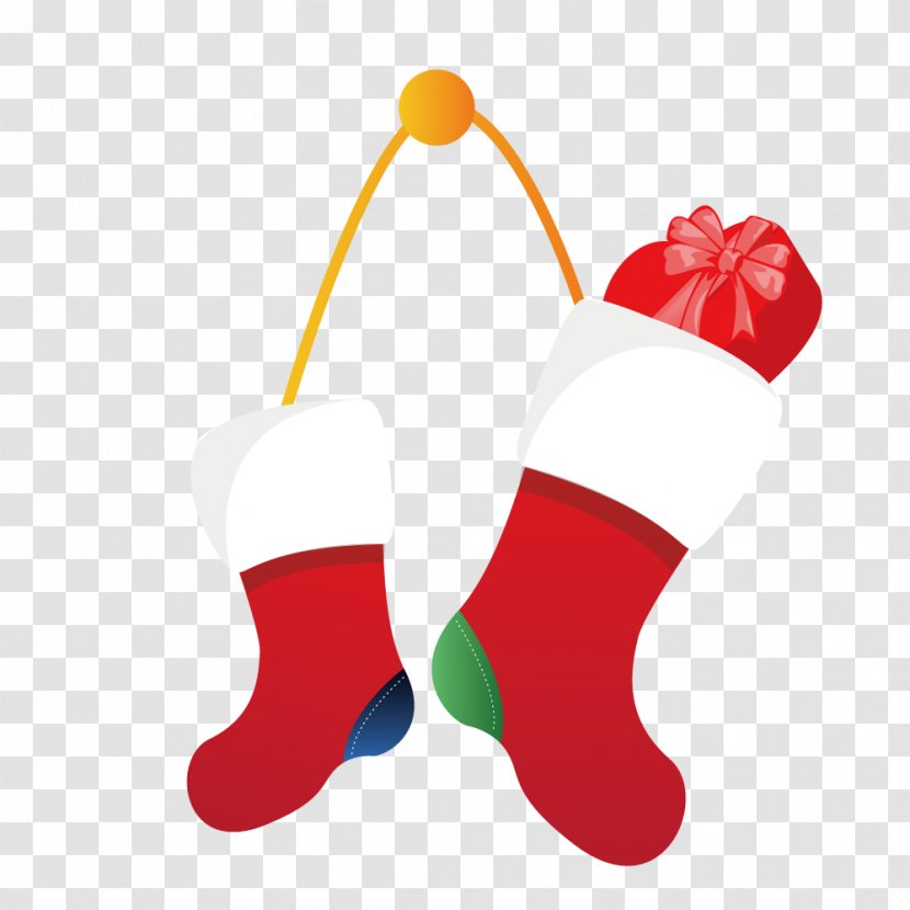 Christmas Stocking Wall Santa Claus - Footwear - Hanging Red Socks Transparent PNG