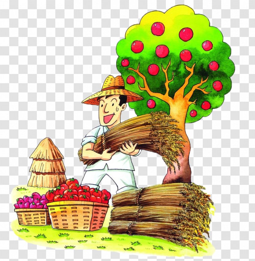 Farmer Cartoon Illustration - Painting - Harvested Full Of Two Baskets Apple Farmers Transparent PNG