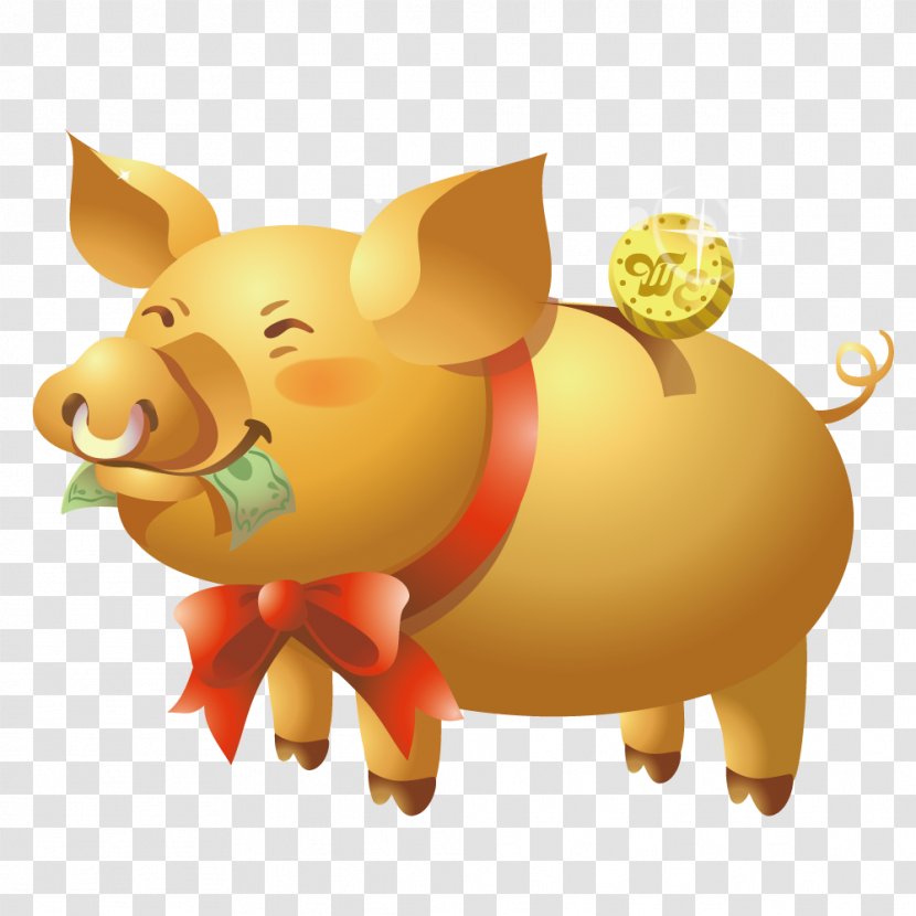 Pig Adobe Illustrator Clip Art - Gold - Golden Piggy Bank Transparent PNG