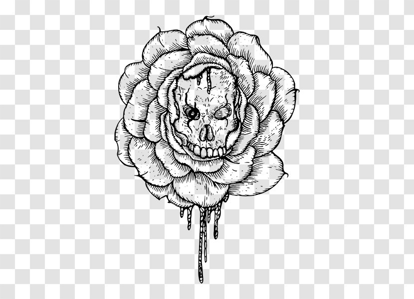 Floral Design Illustration Visual Arts Sketch - Drawing - Skull And Flower Flowers Roses Transparent PNG