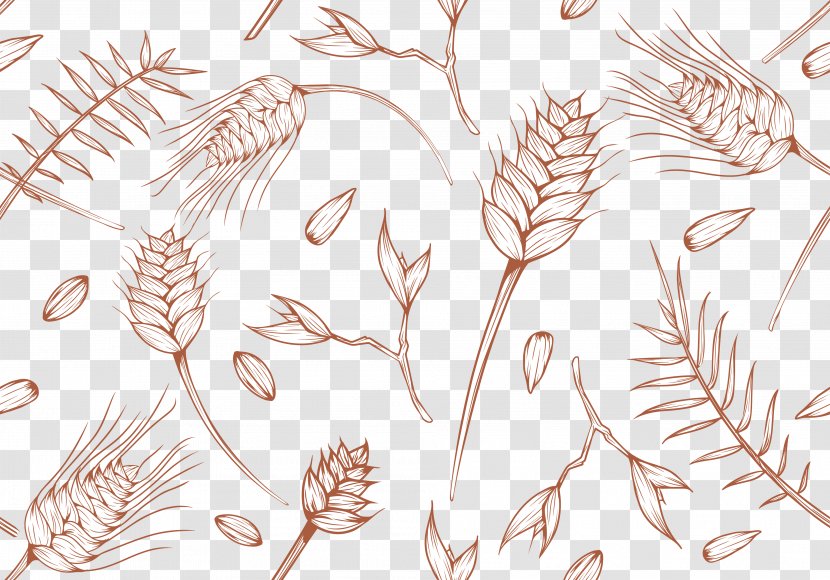 Grasses Line Art Sketch - Heart - Vector Fresh And Beautiful Hand-painted Wheat Grain Background Texture Transparent PNG