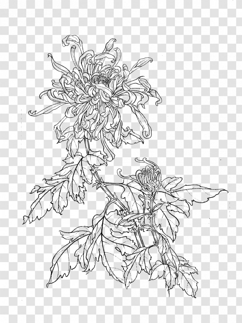 Gongbi Manual Of The Mustard Seed Garden Painting Chrysanthemum China - Line Drawing Transparent PNG