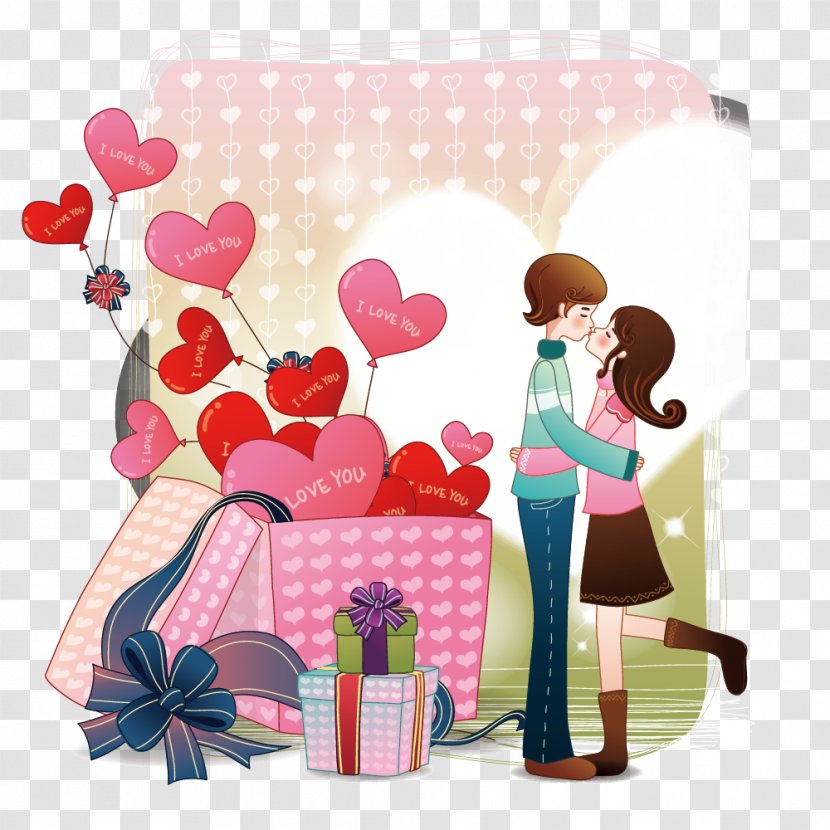 Cartoon Romance Couple - Frame - Kissing Transparent PNG