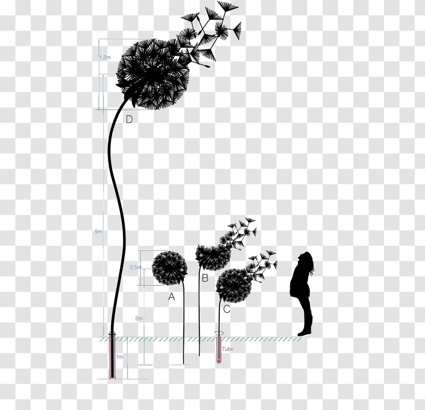 Wire Sculpture Art Garden Floral Design - Black And White - Dandelion Seeds Transparent PNG
