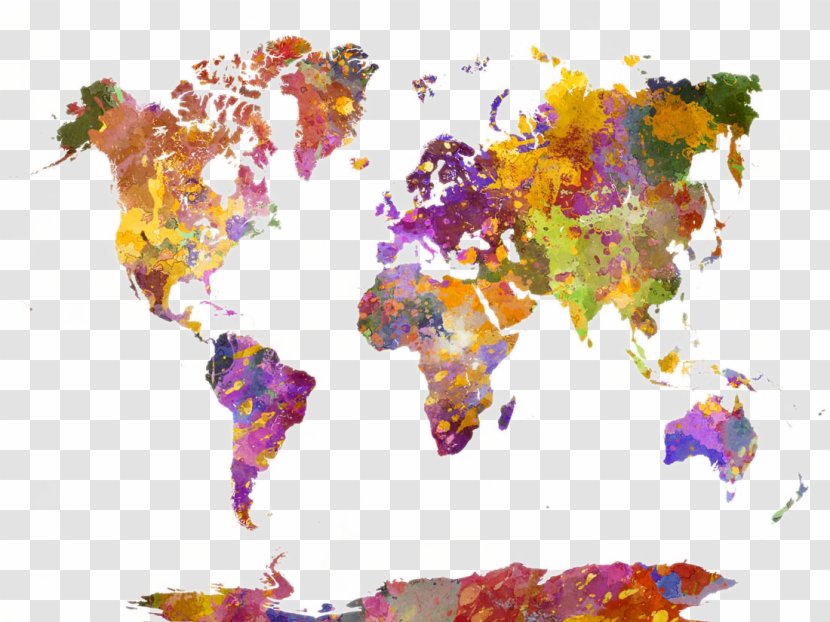 Watercolor Painting World Map Canvas - Beautiful Design Transparent PNG