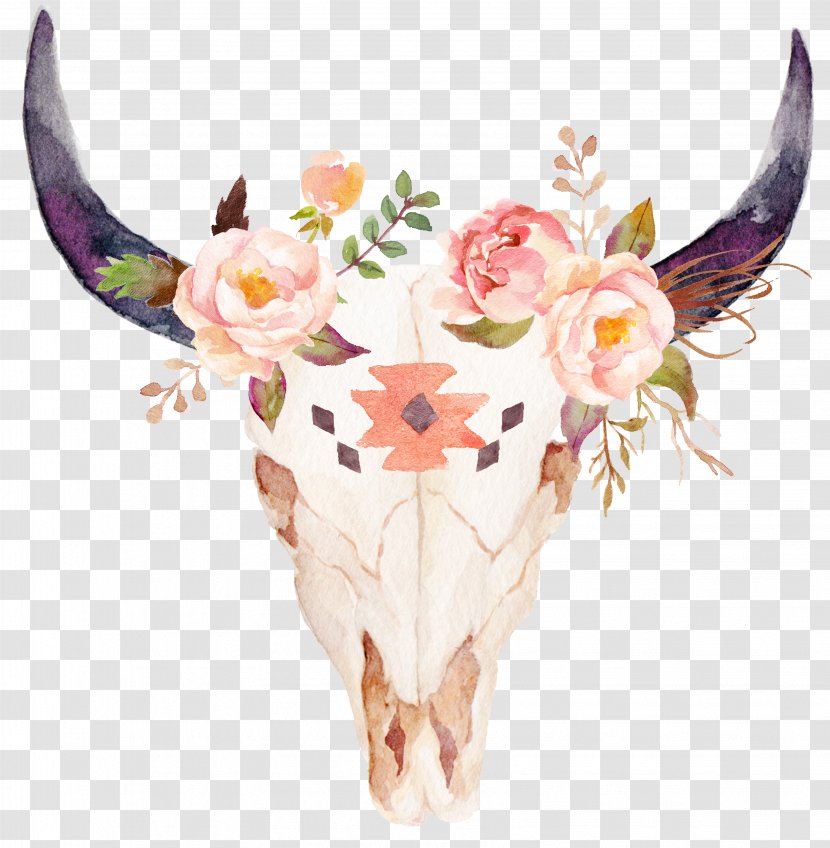 Texas Longhorn Skull Flower Printing Zazzle Transparent PNG
