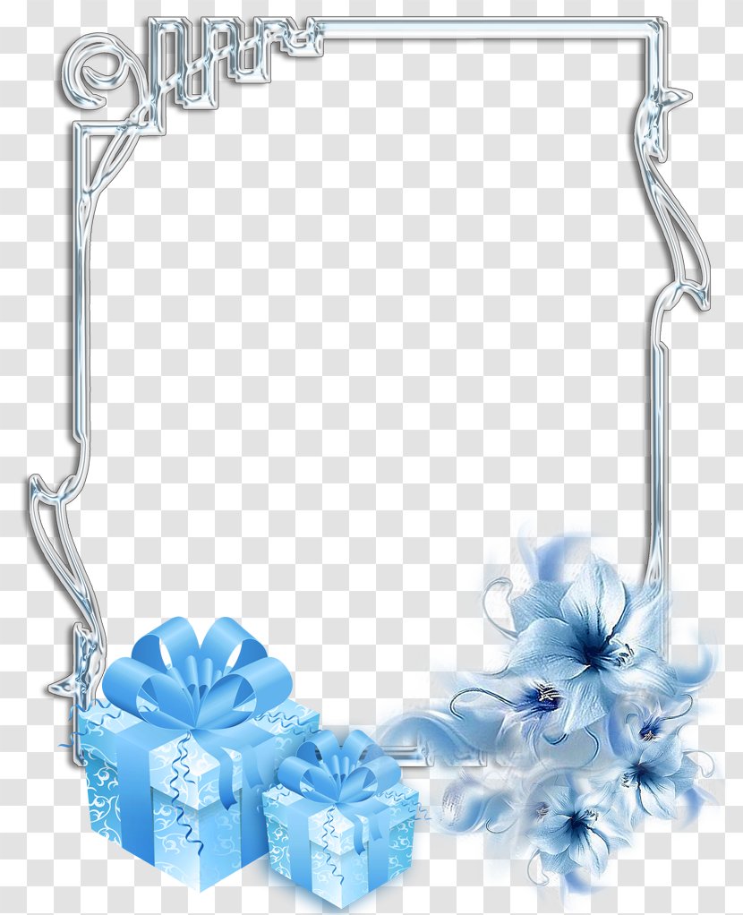 Christmas Picture Frames Gift Clip Art - Blue - Silver Frame Transparent PNG