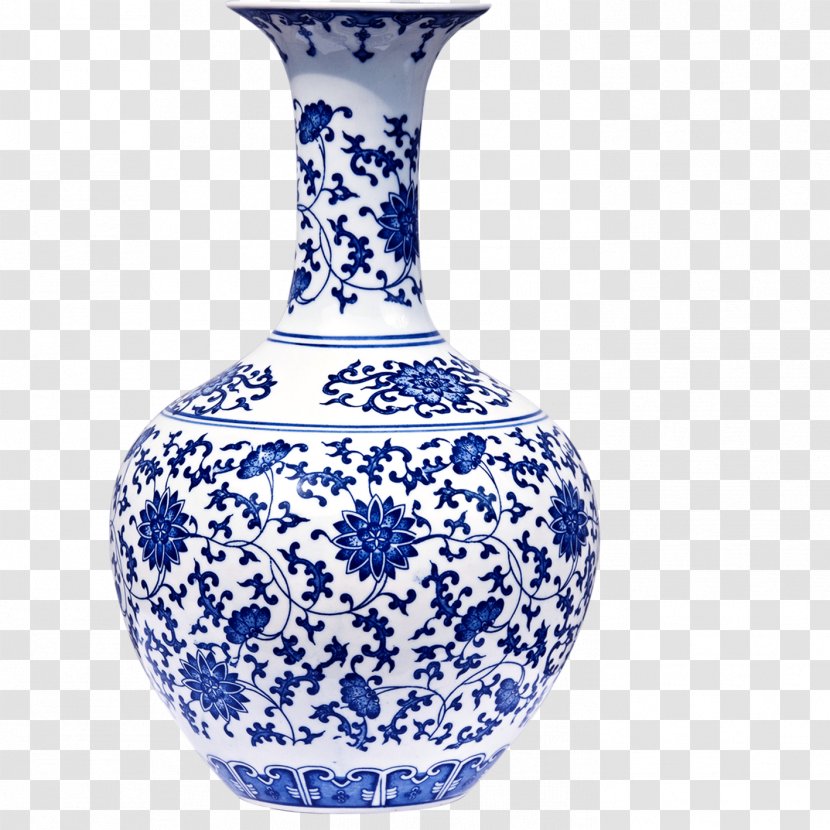 Blue And White Pottery Paper Porcelain Bottle Vase - Ceramic Transparent PNG